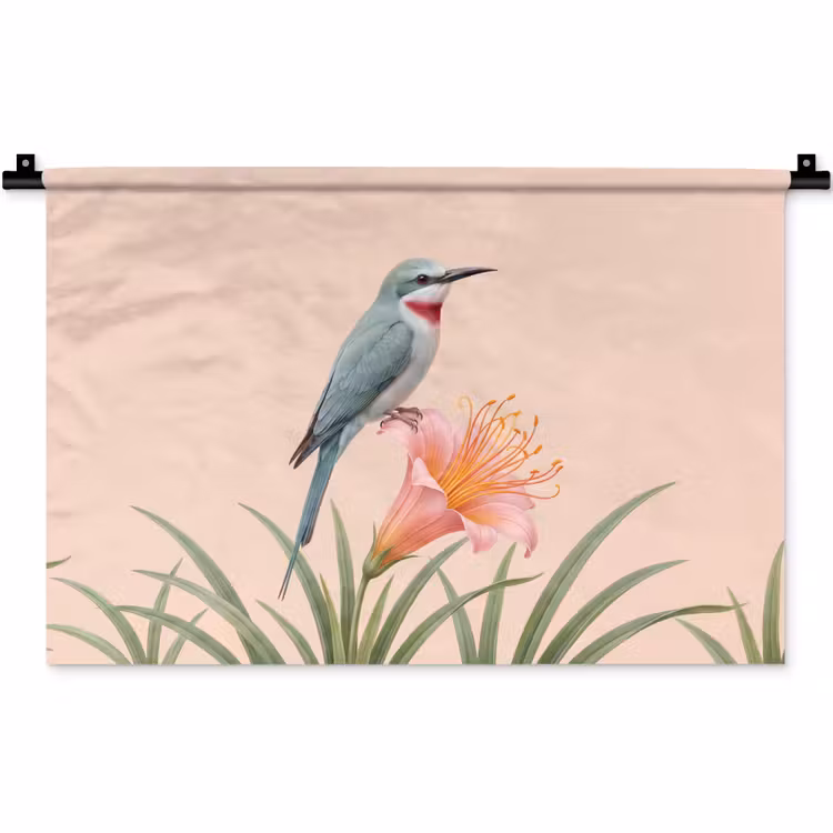 Wandkleed - Vogel - Bloem - Natuur - Roze — 1
