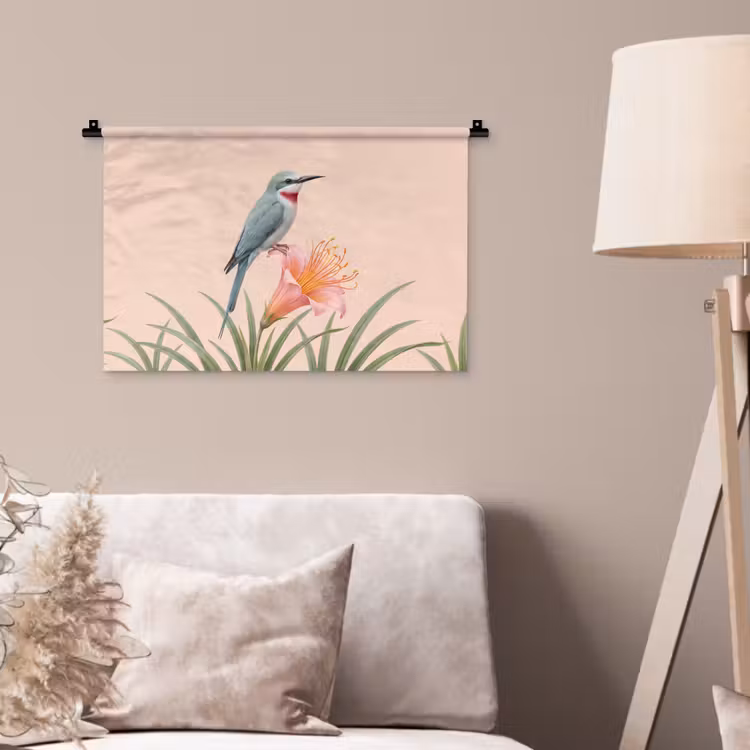 Wandkleed - Vogel - Bloem - Natuur - Roze — 2