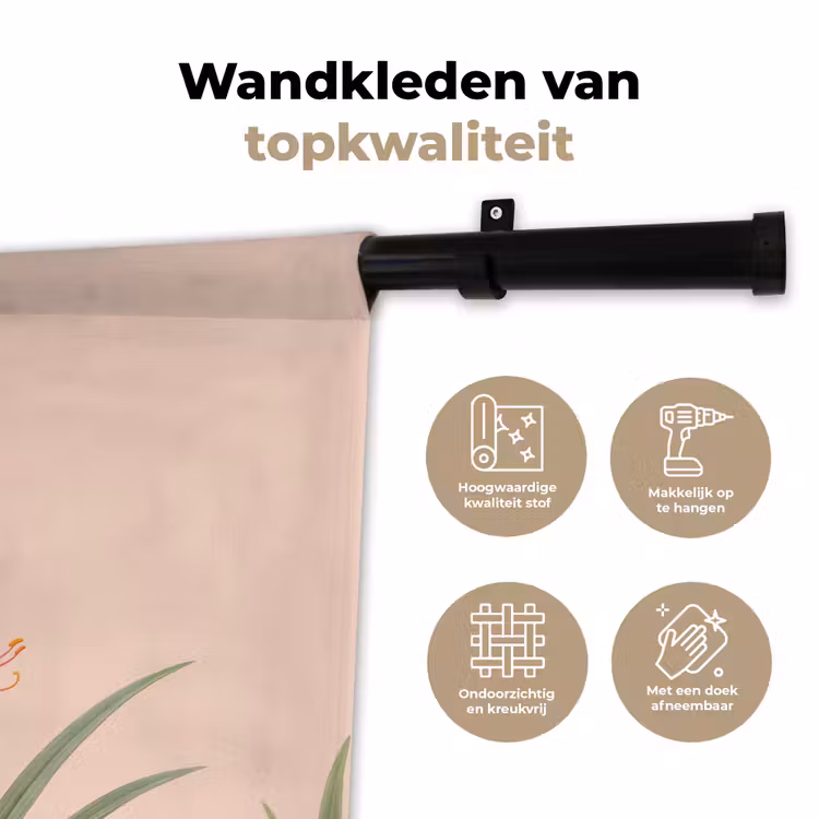 Wandkleed - Vogel - Bloem - Natuur - Roze — 3