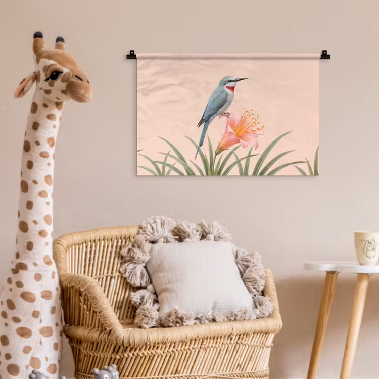 Wandkleed - Vogel - Bloem - Natuur - Roze — 5