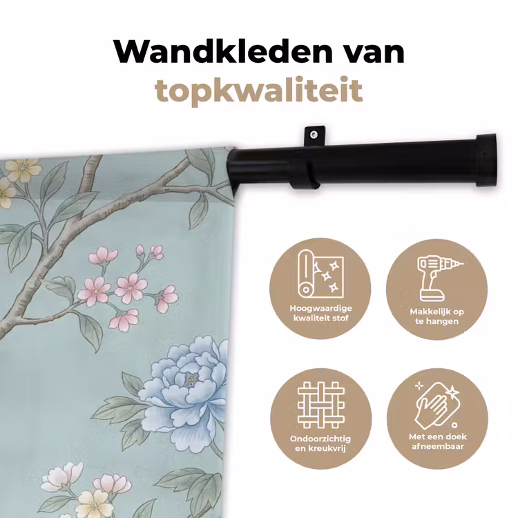 Wandkleed - Vogel - Bloemen - Kleurrijk — 3