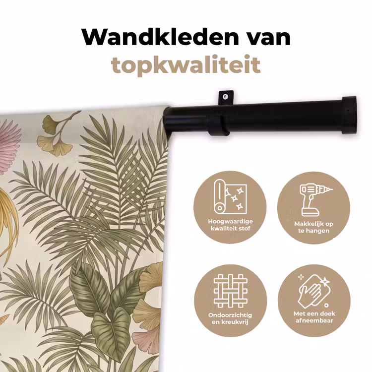 Wandkleed - Vogels - Tropisch - Botanisch - Roze — 3