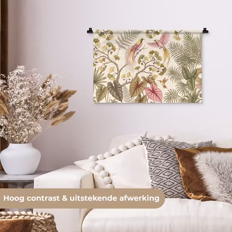 Wandkleed - Vogels - Tropisch - Botanisch - Roze — 4
