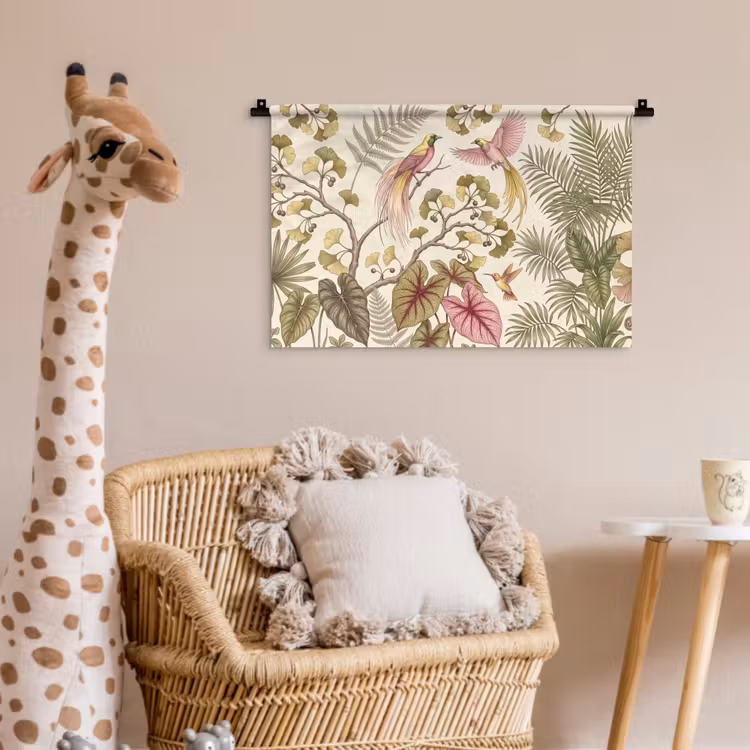 Wandkleed - Vogels - Tropisch - Botanisch - Roze — 5