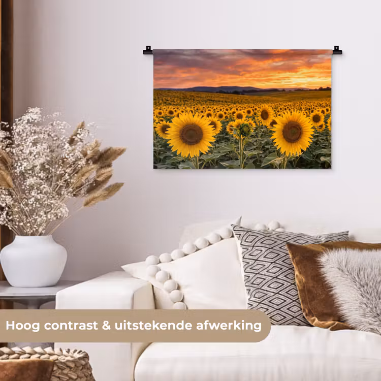Wandkleed - Zonnebloemen - Heuvellandschap - Geel — 4