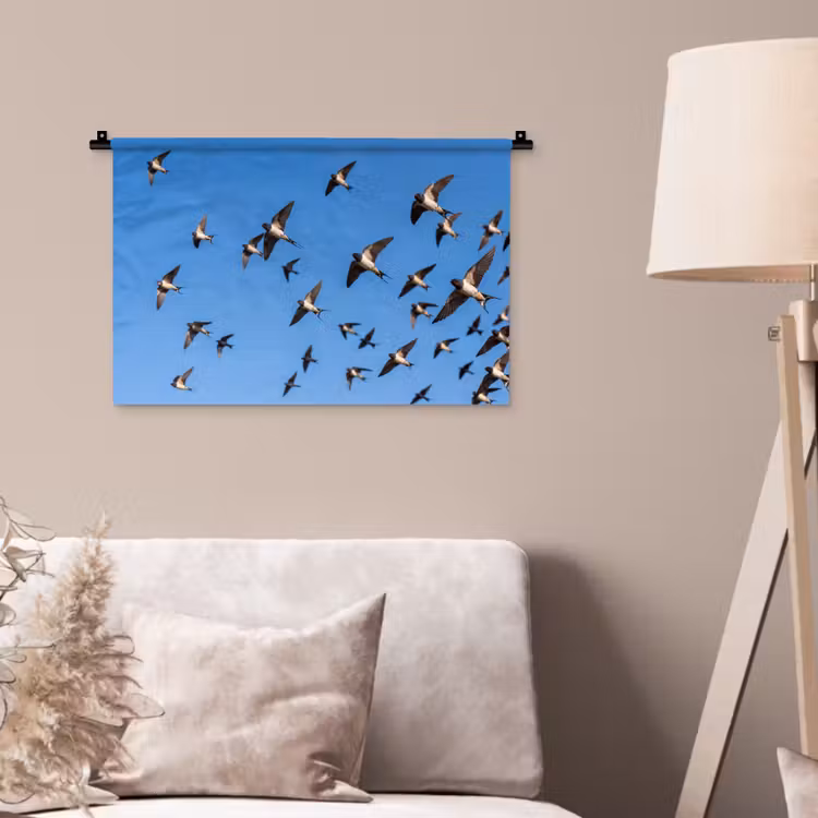 Wandkleed - Zwaluwen - Vliegen - Blauw — 2