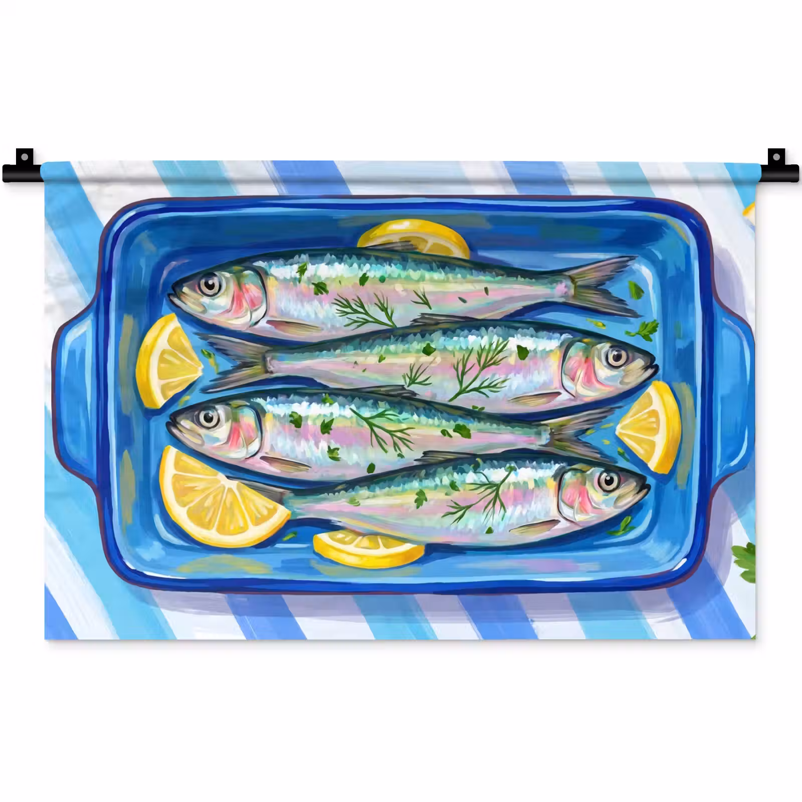 Wandkleed - Vis - Citroen - Kruiden - Eten - Blauw — 1