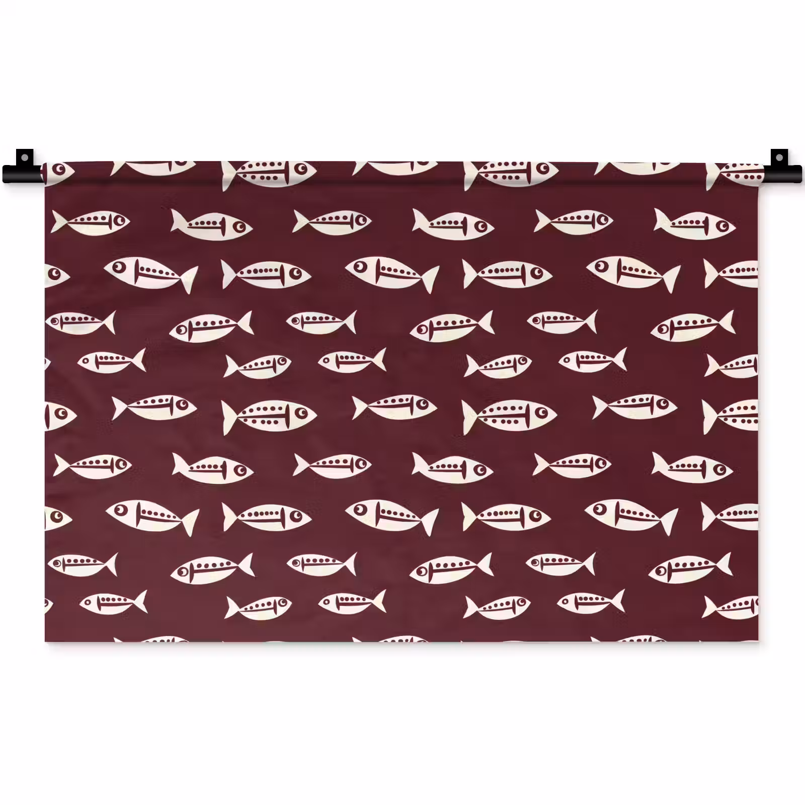 Wandkleed - Vissen - Grafisch - Patroon - Donker — 1