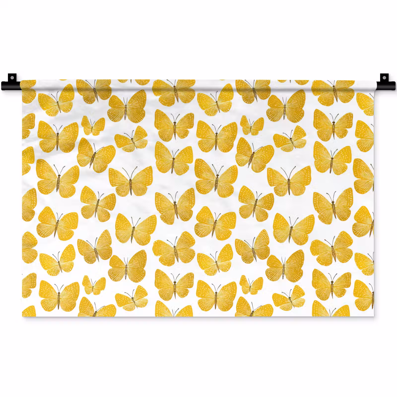 Wandkleed - Vlinders - Botanisch - Illustratie - Geel - Wit — 1