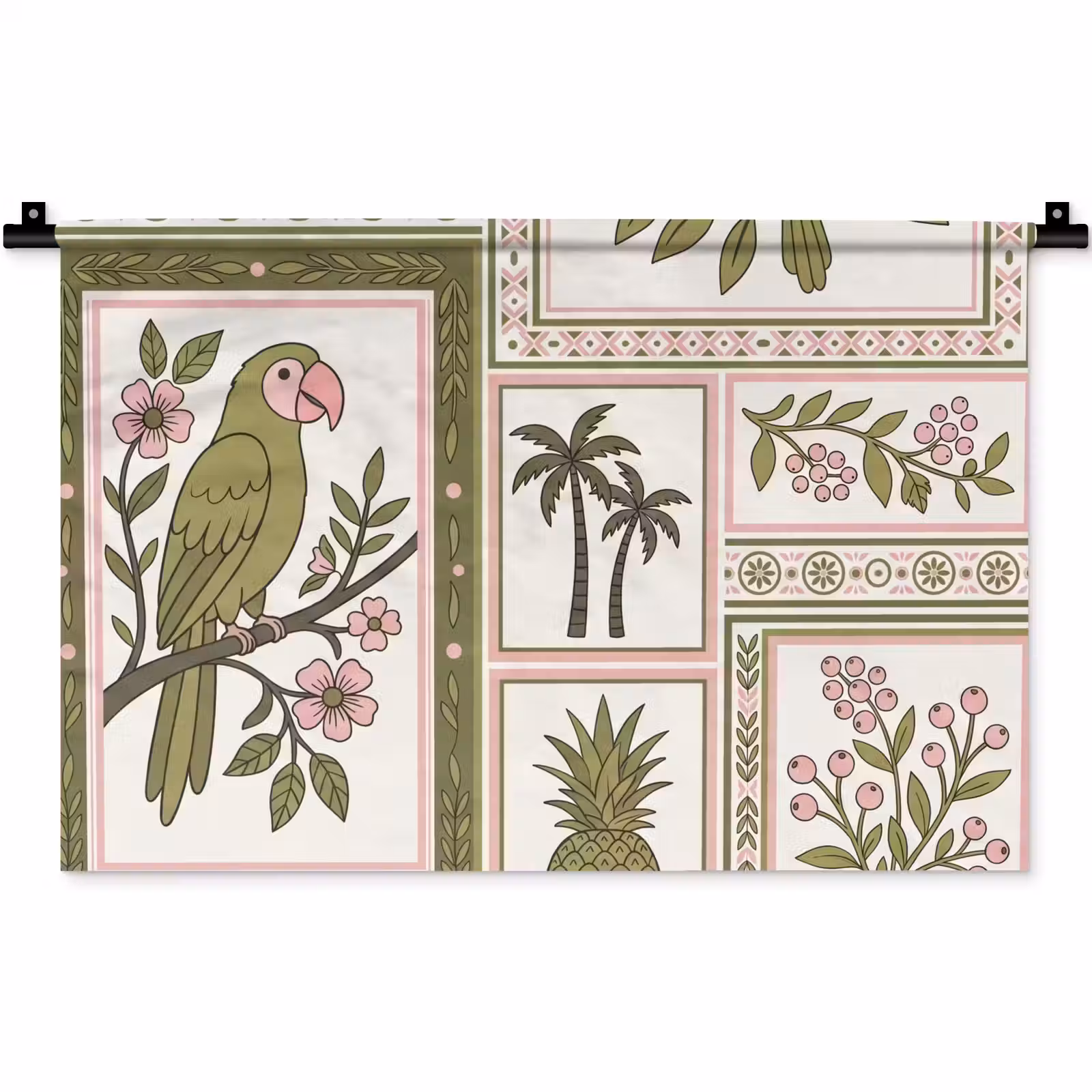 Wandkleed - Vogel - Tropisch - Patroon - Decoratief - Groen — 1