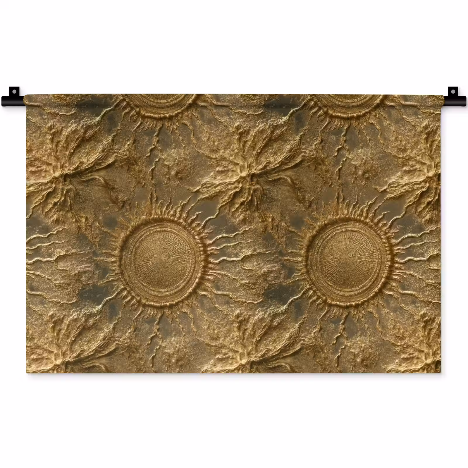 Wandkleed - Zon - Reliëf - Antiek - Goud — 1