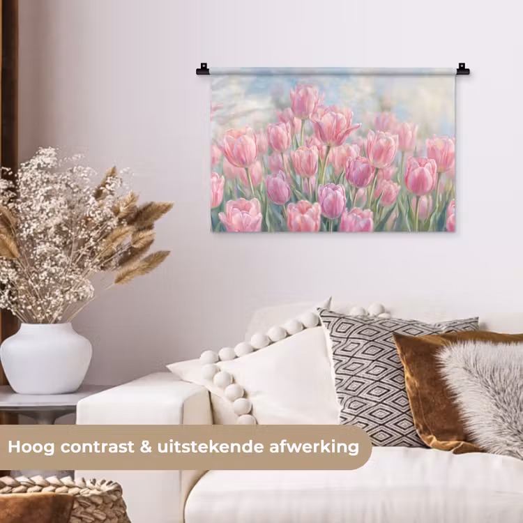 Wandkleed - Tulpen - Veld - Lente - Roze — 4