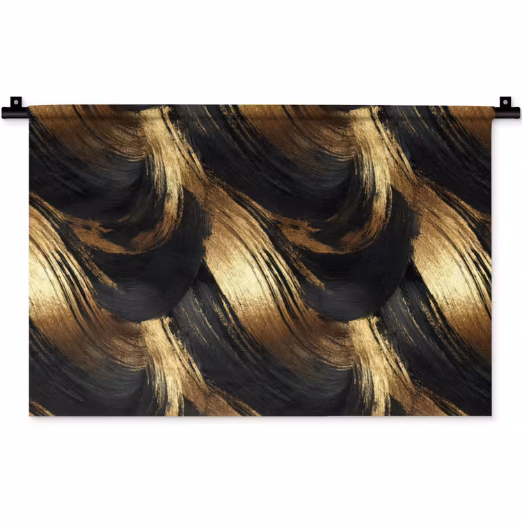 Wandkleed - Verfstreken - Abstract - Goud - Zwart — 1