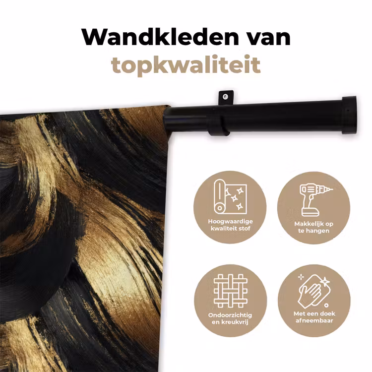 Wandkleed - Verfstreken - Abstract - Goud - Zwart — 3