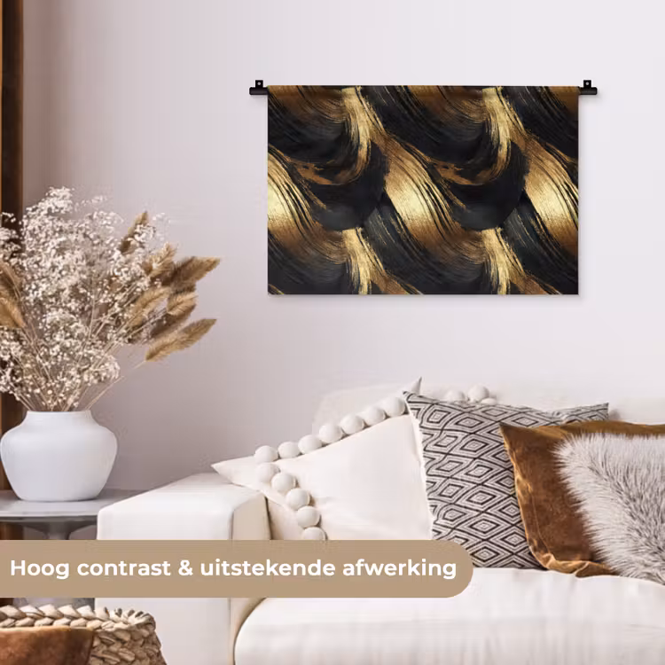 Wandkleed - Verfstreken - Abstract - Goud - Zwart — 4