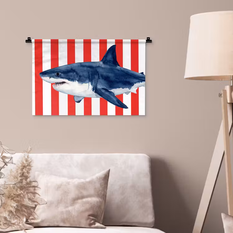 Wandkleed - Vis - Haai - Zee - Illustratie - Blauw — 2