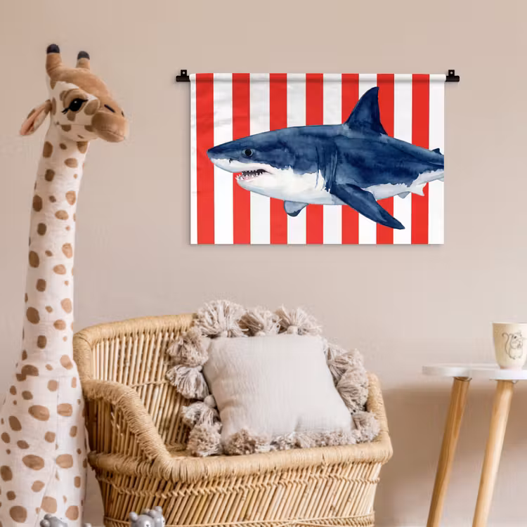 Wandkleed - Vis - Haai - Zee - Illustratie - Blauw — 5
