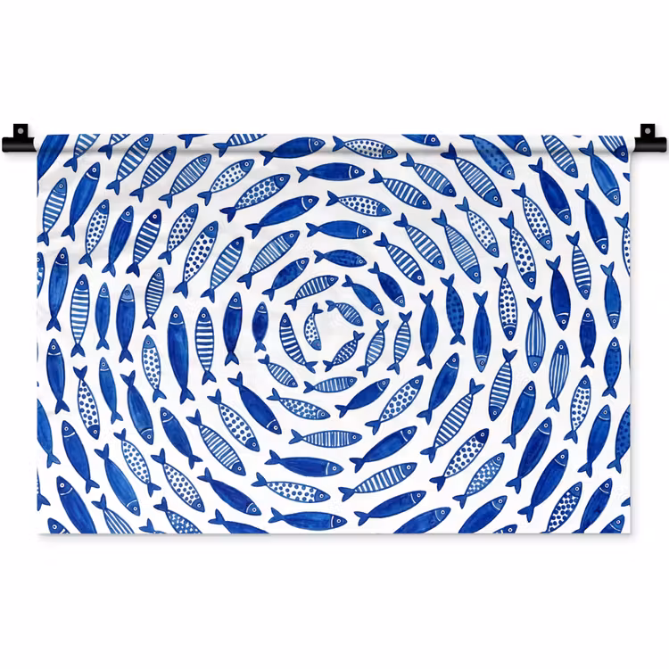 Wandkleed - Vis - Patroon - Onderwater - Abstract - Blauw — 1