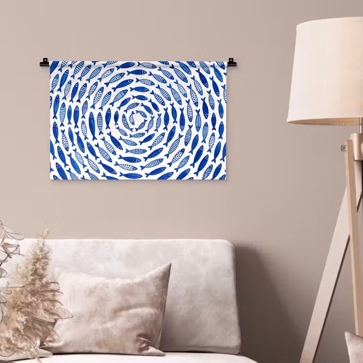 Wandkleed - Vis - Patroon - Onderwater - Abstract - Blauw — 2