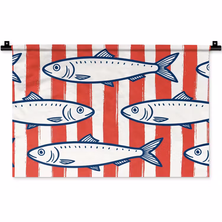 Wandkleed - Vis - Patroon - Strepen - Illustratie - Rood — 1