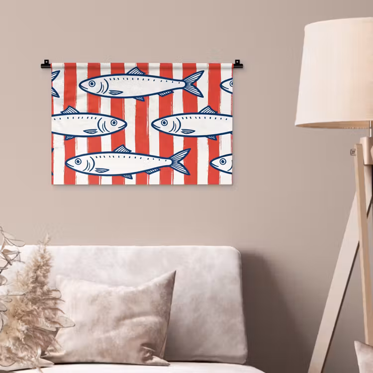Wandkleed - Vis - Patroon - Strepen - Illustratie - Rood — 2