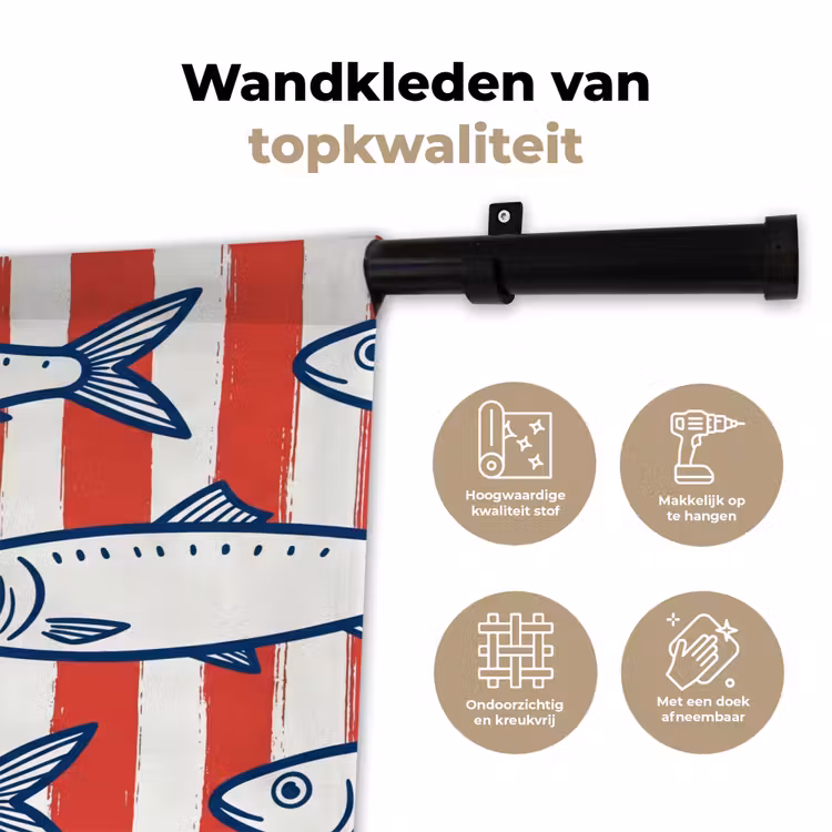 Wandkleed - Vis - Patroon - Strepen - Illustratie - Rood — 3