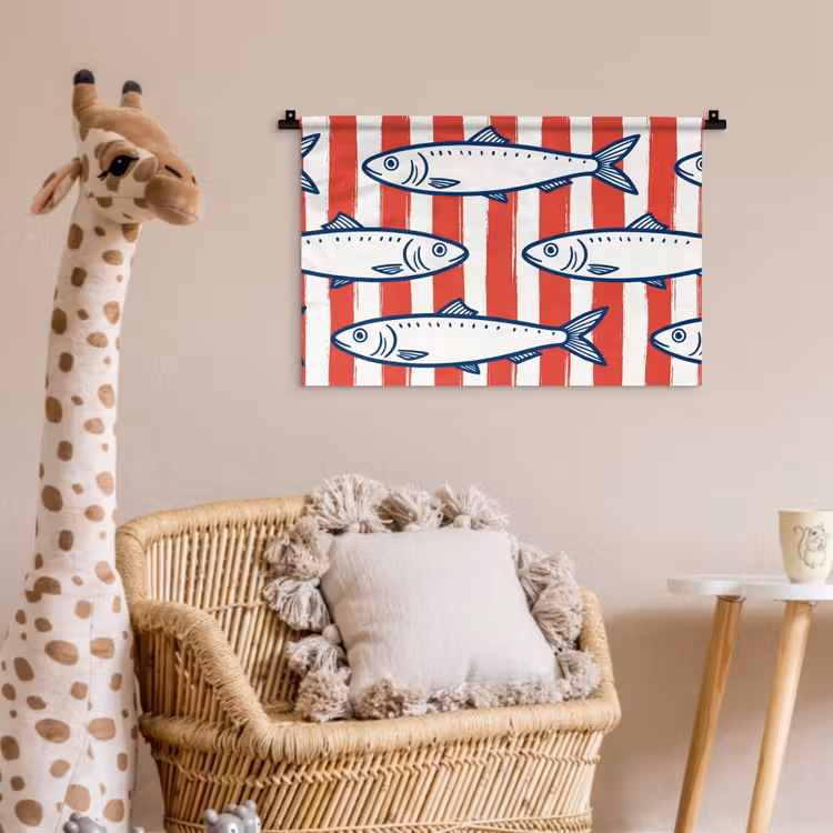 Wandkleed - Vis - Patroon - Strepen - Illustratie - Rood — 5