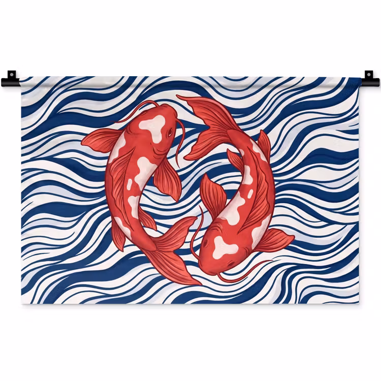 Wandkleed - Vis - Water - Natuur - Illustratie - Rood — 1