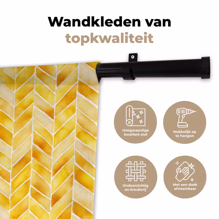 Wandkleed - Visgraat - Aquarel - Patronen - Goudgeel — 3