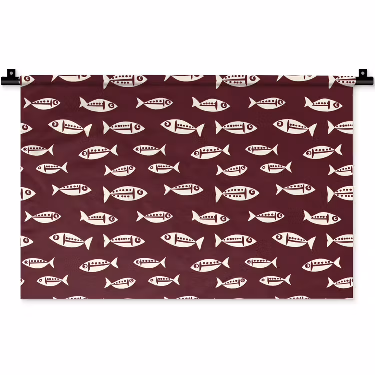 Wandkleed - Vissen - Grafisch - Patroon - Donker — 1