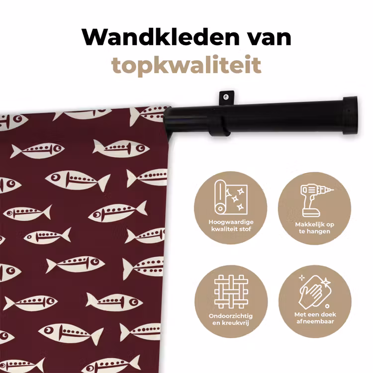 Wandkleed - Vissen - Grafisch - Patroon - Donker — 3
