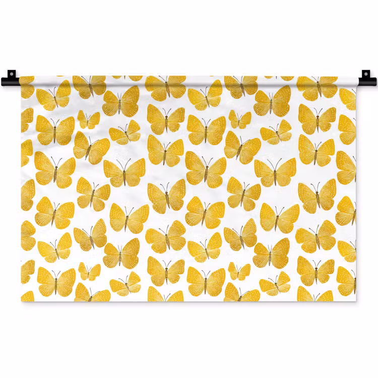 Wandkleed - Vlinders - Botanisch - Illustratie - Geel - Wit — 1