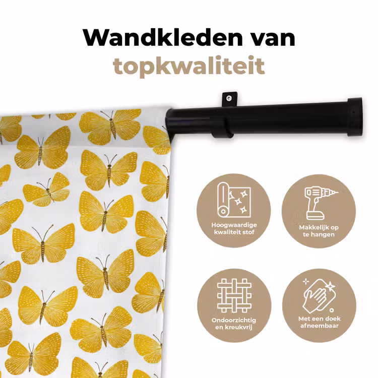 Wandkleed - Vlinders - Botanisch - Illustratie - Geel - Wit — 3