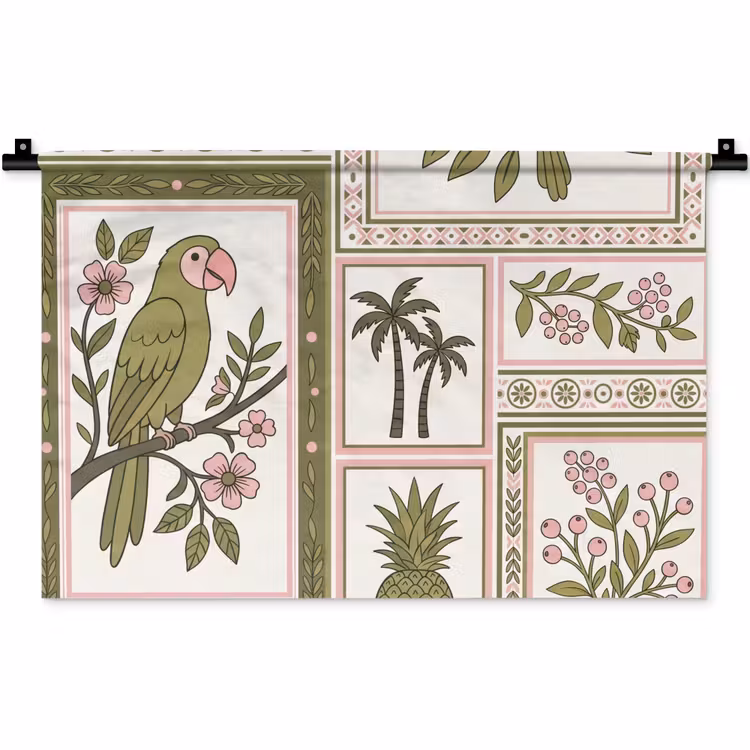Wandkleed - Vogel - Tropisch - Patroon - Decoratief - Groen — 1