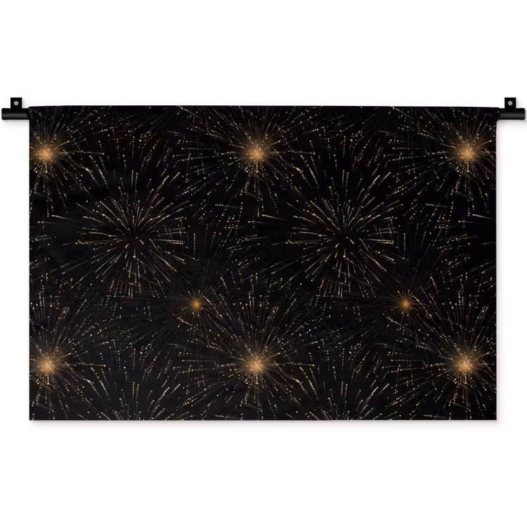 Wandkleed - Vuurwerk - Patroon - Feestelijk - Goud - Zwart — 1