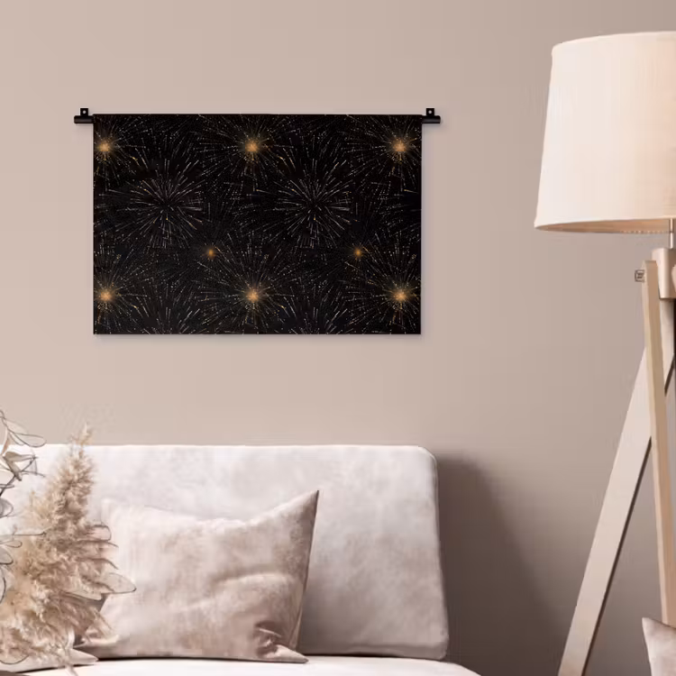 Wandkleed - Vuurwerk - Patroon - Feestelijk - Goud - Zwart — 2