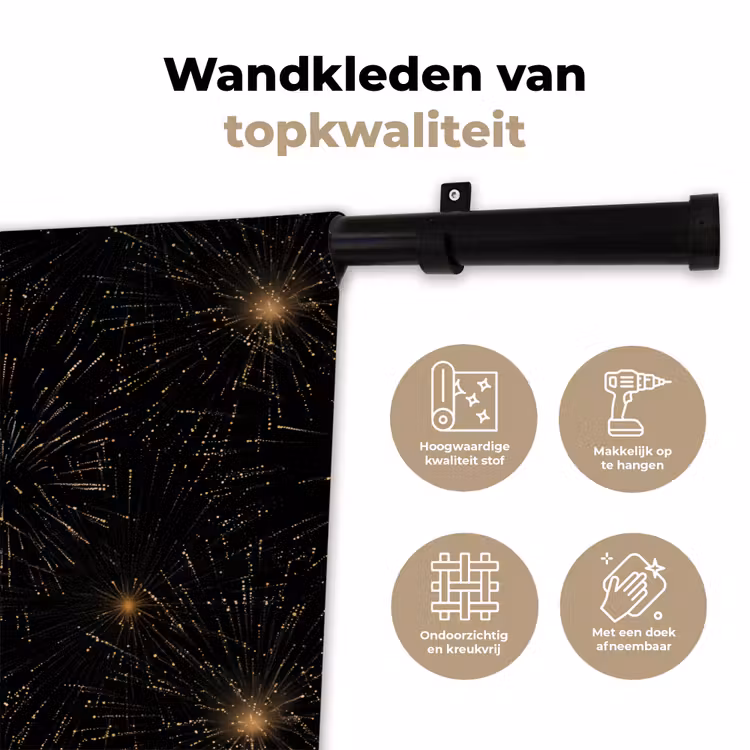 Wandkleed - Vuurwerk - Patroon - Feestelijk - Goud - Zwart — 3
