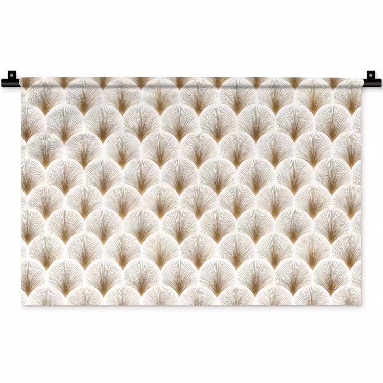 Wandkleed - Waaiers - Art Deco - Elegant - Goud - Wit — 1