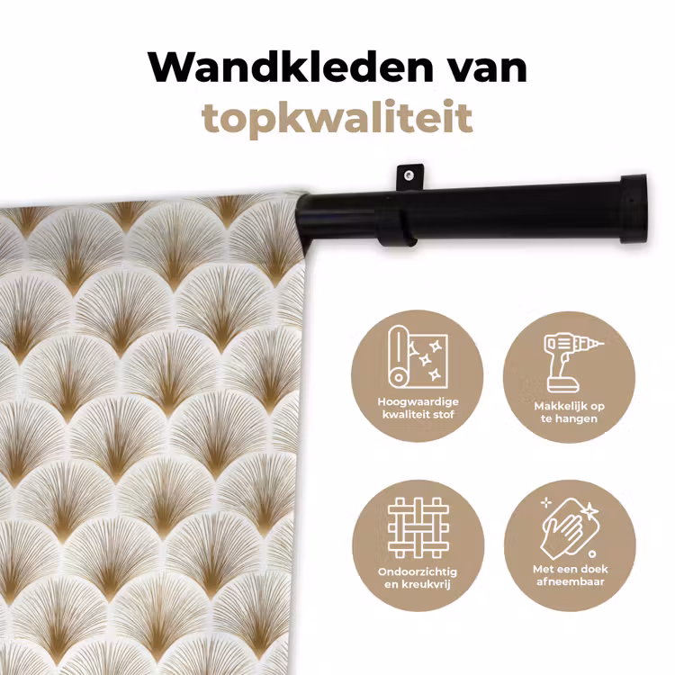 Wandkleed - Waaiers - Art Deco - Elegant - Goud - Wit — 3