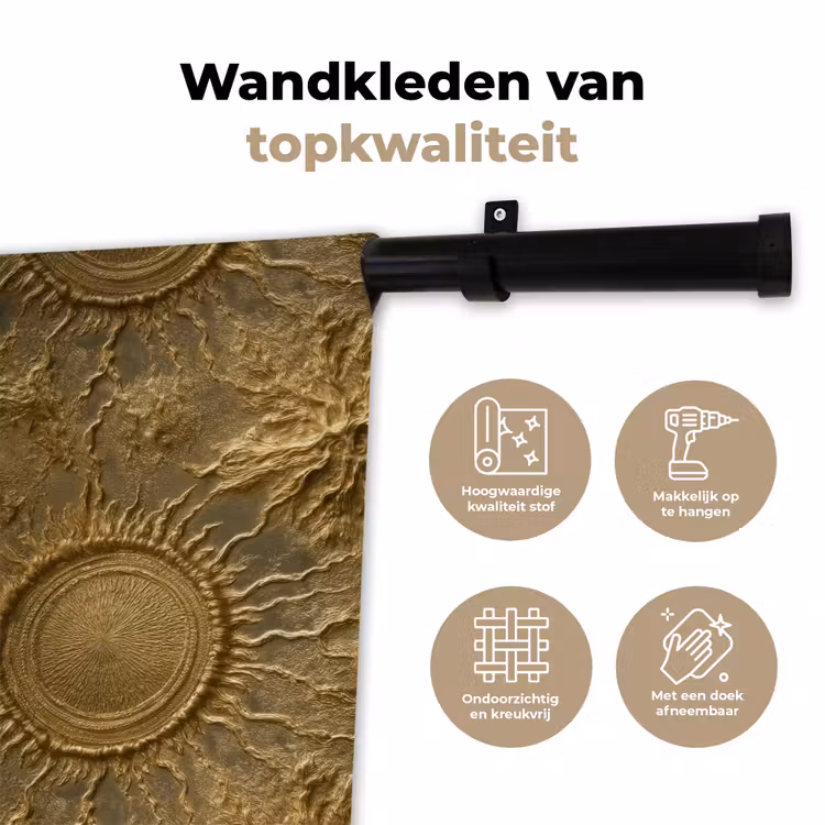 Wandkleed - Zon - Reliëf - Antiek - Goud — 3