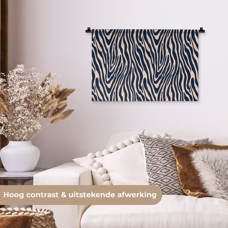 Wandkleed - Zebra - Patroon - Blauw - Beige — 4