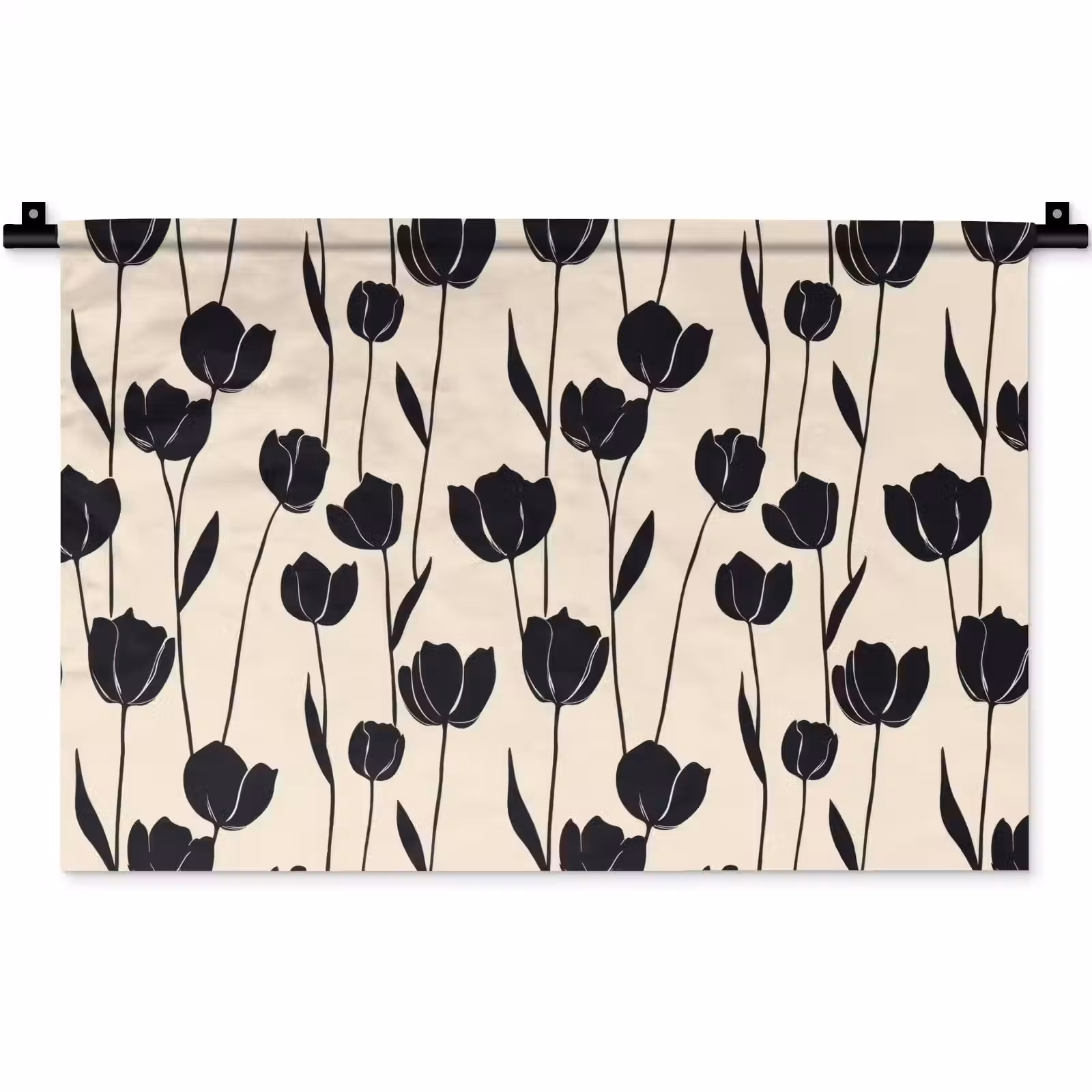 Wandkleed - Tulpen - Patroon - Zwart — 1