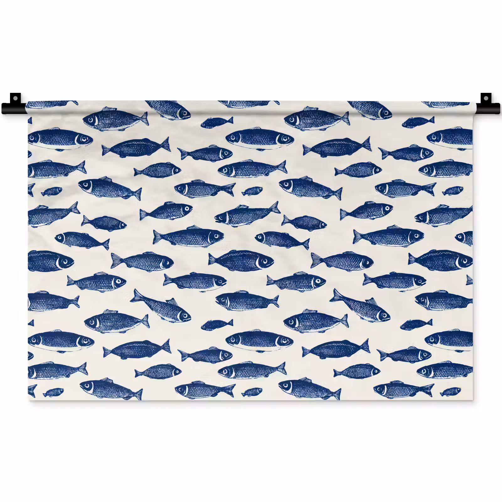 Wandkleed - Vissen - Patroon - Blauw - Wit — 1