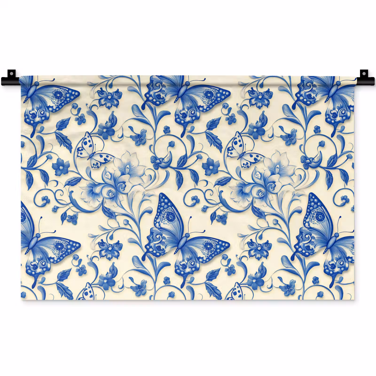 Wandkleed - Vlinders - Bloemen - Blauw - Botanisch — 1