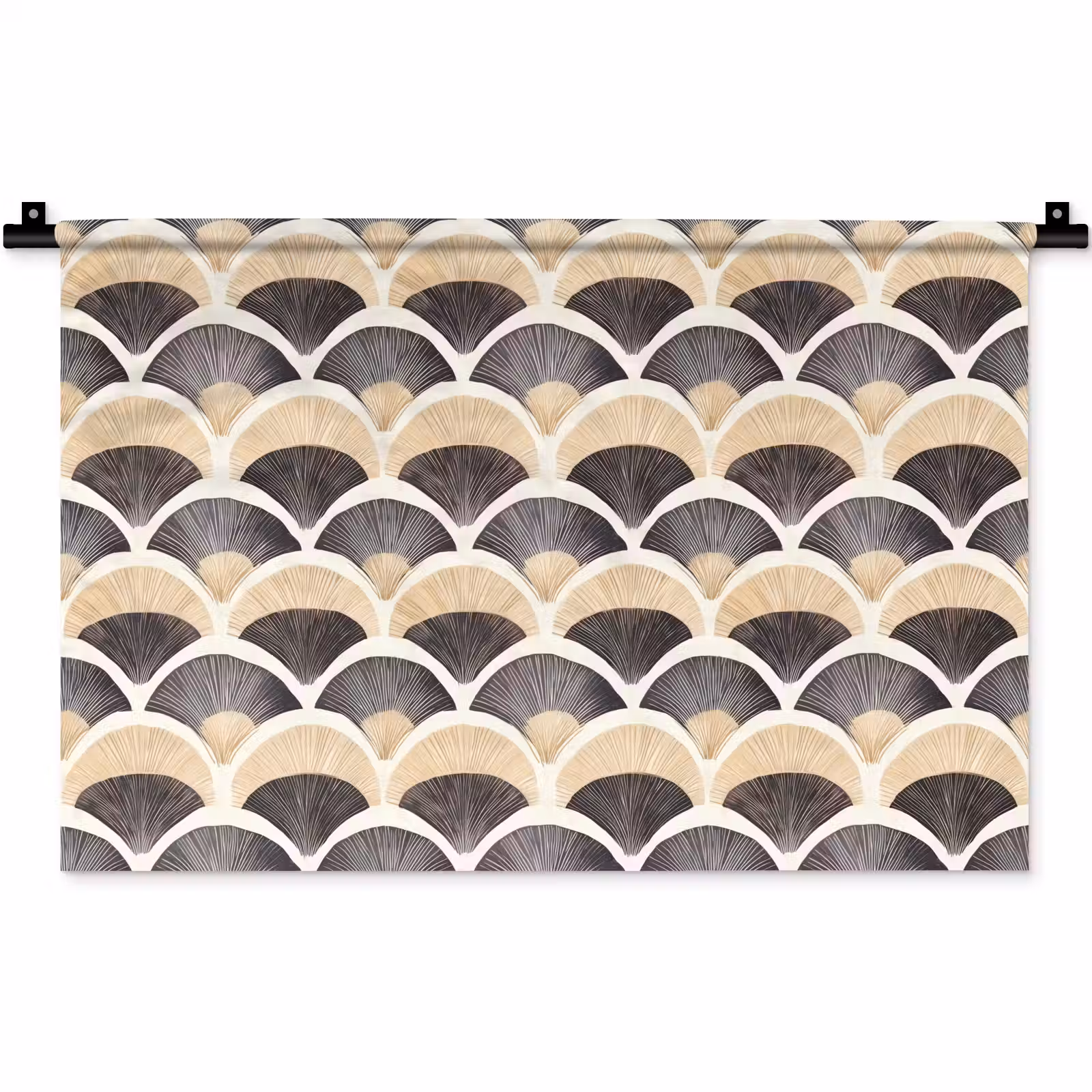 Wandkleed - Waaier - Patroon - Zwart - Beige — 1