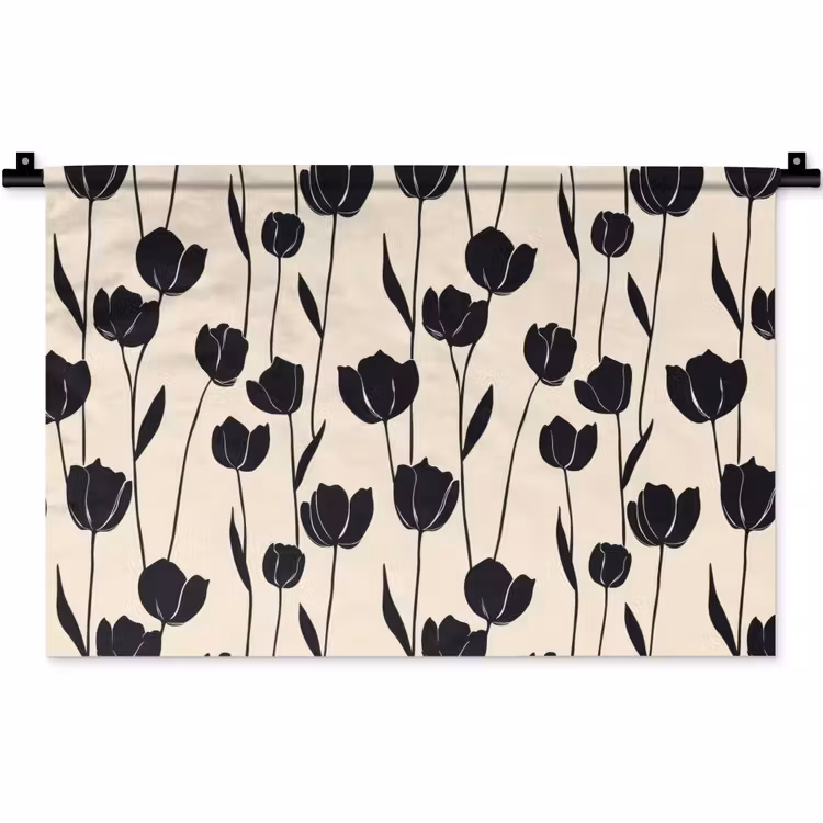 Wandkleed - Tulpen - Patroon - Zwart — 1