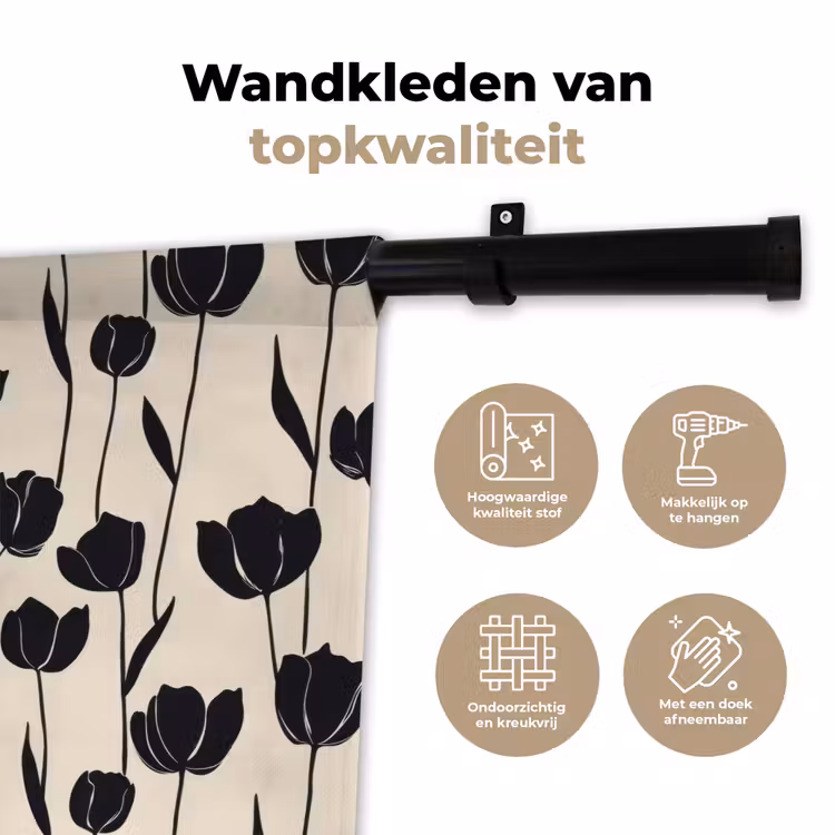 Wandkleed - Tulpen - Patroon - Zwart — 3