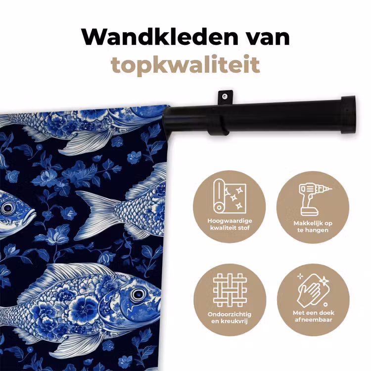 Wandkleed - Vissen - Bloemen - Blauw — 3