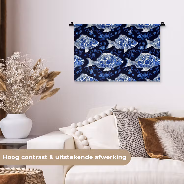Wandkleed - Vissen - Bloemen - Blauw — 4