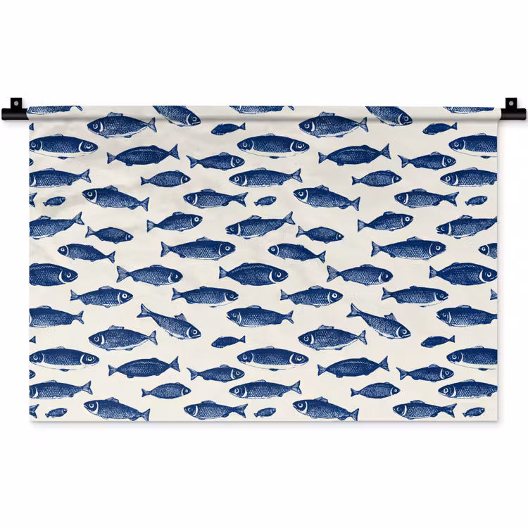 Wandkleed - Vissen - Patroon - Blauw - Wit — 1